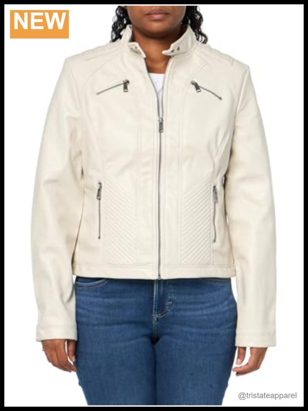 Women's Faux Leather Moto Jacket with Zipper Pockets